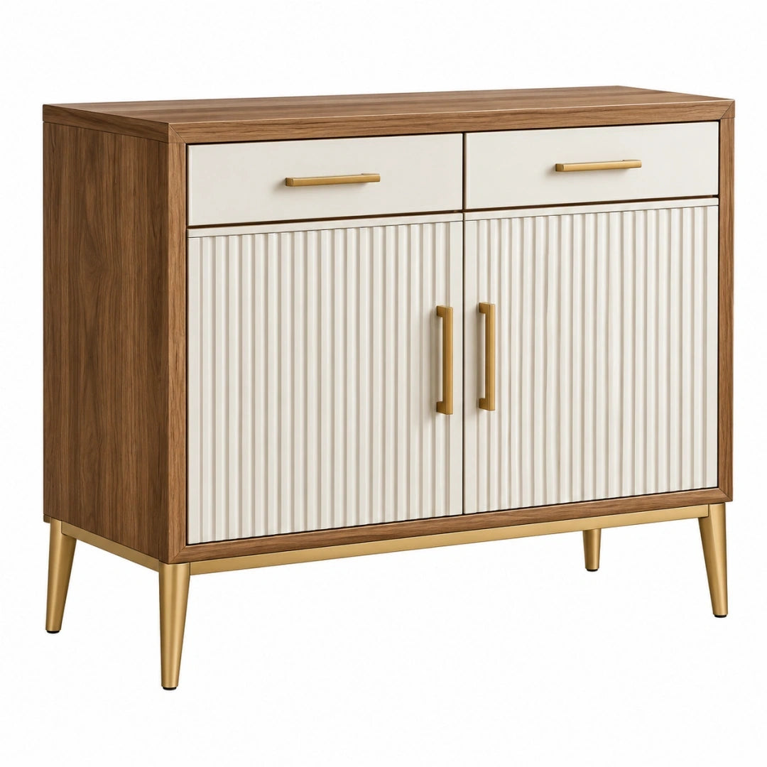 Aparador 100 x 40 x 90 cm de madera marrón y blanco con 2 cajones y 2 puertas - estilo moderno