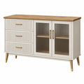 Aparador 140 x 40 x 85 cm blanco y madera con vidrio acanalado - almacenamiento moderno
