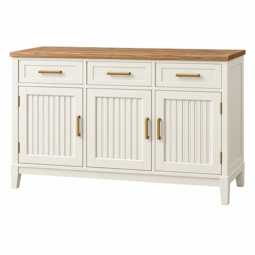 Aparador 140 x 45 x 90 cm de madera blanco y natural con cajones y puertas