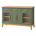 Aparador 160 x 45 x 90 cm de madera verde y natural con puertas de vidrio acanalado
