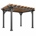 Pérgola 300 x 300 x 240 cm de metal y madera marrón y gris para terraza con cubierta de lamas