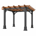 Pérgola 300 x 300 x 250 cm de acero y madera marrón y negro para exterior con techo de lamas