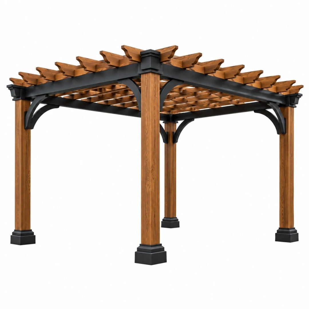 Pérgola 300 x 300 x 250 cm de madera y metal marrón/negro para exterior de estilo contemporáneo