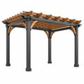 Pérgola de jardín 300 x 300 x 250 cm de acero y madera marrón y negro con techo de lamas
