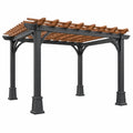 Pérgola 300 cm de acero y madera negra y marrón para jardín de estilo contemporáneo