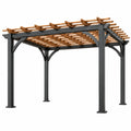 Pérgola 300 x 300 x 230 cm de acero y madera marrón y negro para jardín con cubierta de lamas