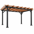 Pérgola de jardín 300 x 300 x 230 cm de acero y madera negro/marrón con techo de lamas