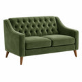 Sofá de 2 plazas 150 x 85 x 86 cm de terciopelo verde con capitoné y patas de madera