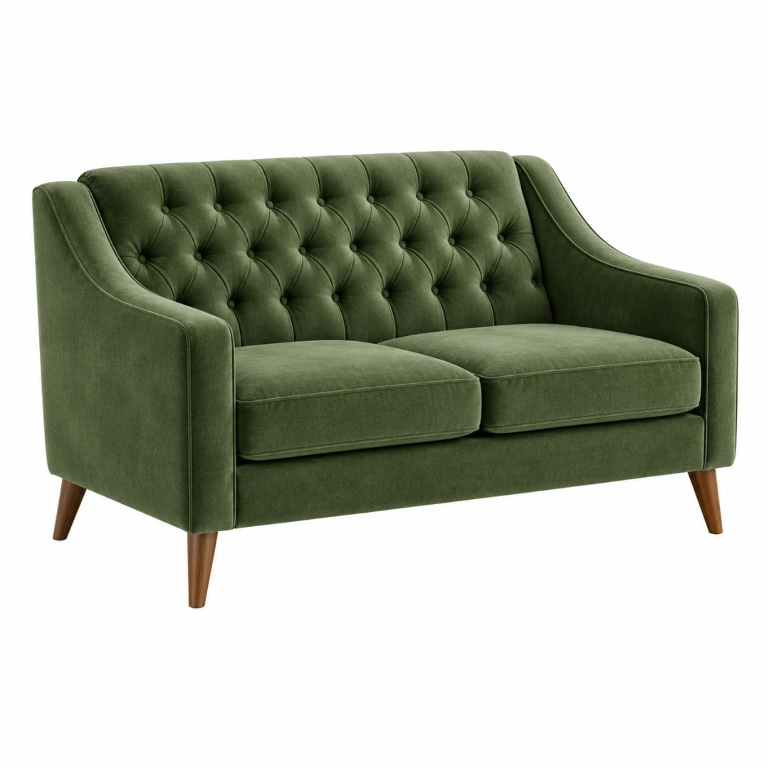 Sofá de 2 plazas 150 x 85 x 86 cm de terciopelo verde con capitoné y patas de madera