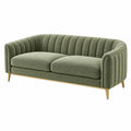Sofá de 2 plazas 180 x 85 x 78 cm tapizado en tela verde con patas metálicas estilo moderno
