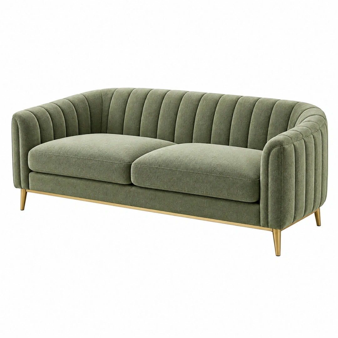 Sofá de 2 plazas 180 x 85 x 78 cm tapizado en tela verde con patas metálicas estilo moderno