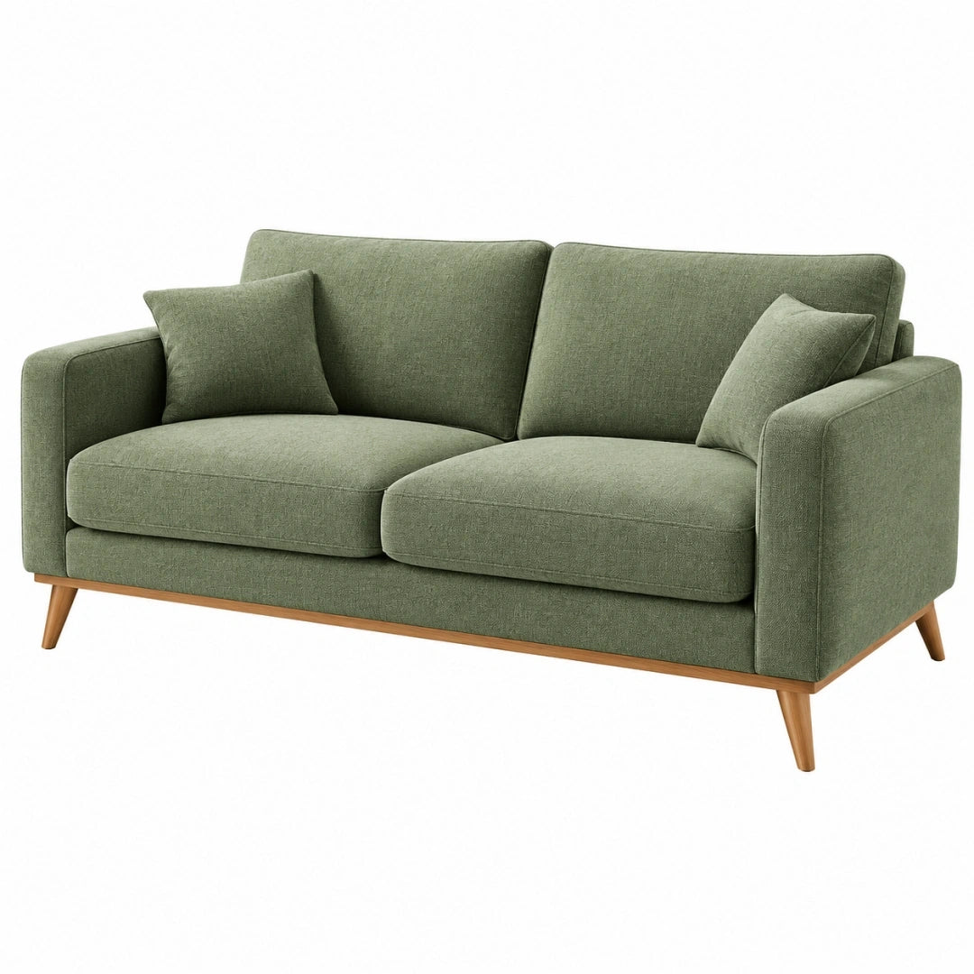 Sofá de 2 plazas 180 x 85 x 85 cm tapizado verde con patas de madera estilo moderno