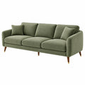 Sofá de 3 plazas 220 x 90 x 85 cm tapizado textil verde oliva con patas de madera