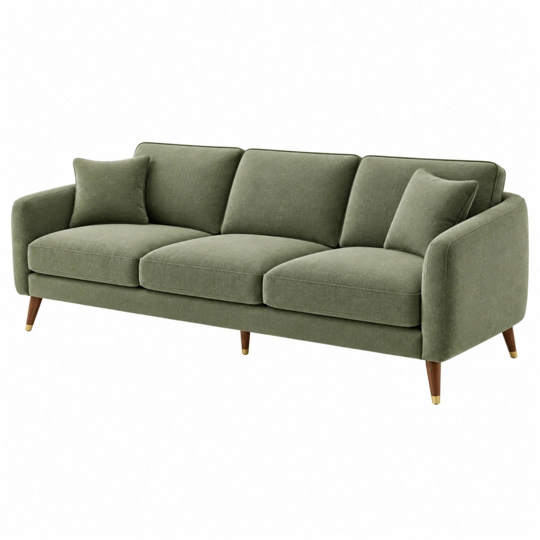 Sofá de 3 plazas 220 x 90 x 85 cm tapizado textil verde oliva con patas de madera