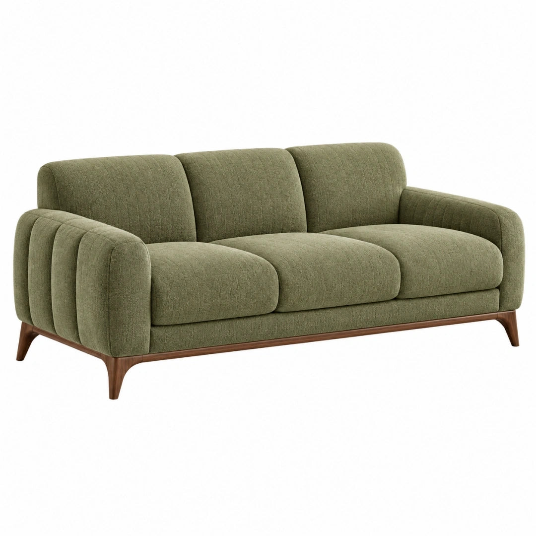 Sofá de tres plazas 220 x 95 x 85 cm tapizado textil verde con estructura de madera estilo contemporáneo