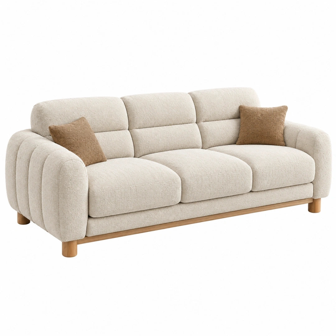 Sofá de 3 plazas 230 x 95 x 88 cm tapizado beige con estructura de madera estilo contemporáneo