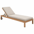 Tumbona de jardín 200 x 70 cm de madera beige con respaldo regulable y ruedas