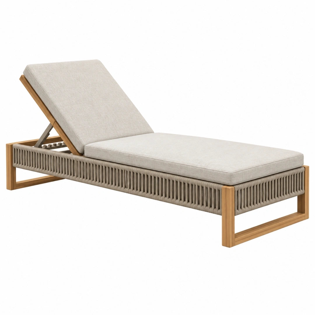 Tumbona de jardín 200 x 70 cm de madera y cuerda beige con respaldo reclinable