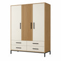 Armario 120 x 50 x 200 cm de madera beige y roble con 3 puertas y 4 cajones estilo moderno