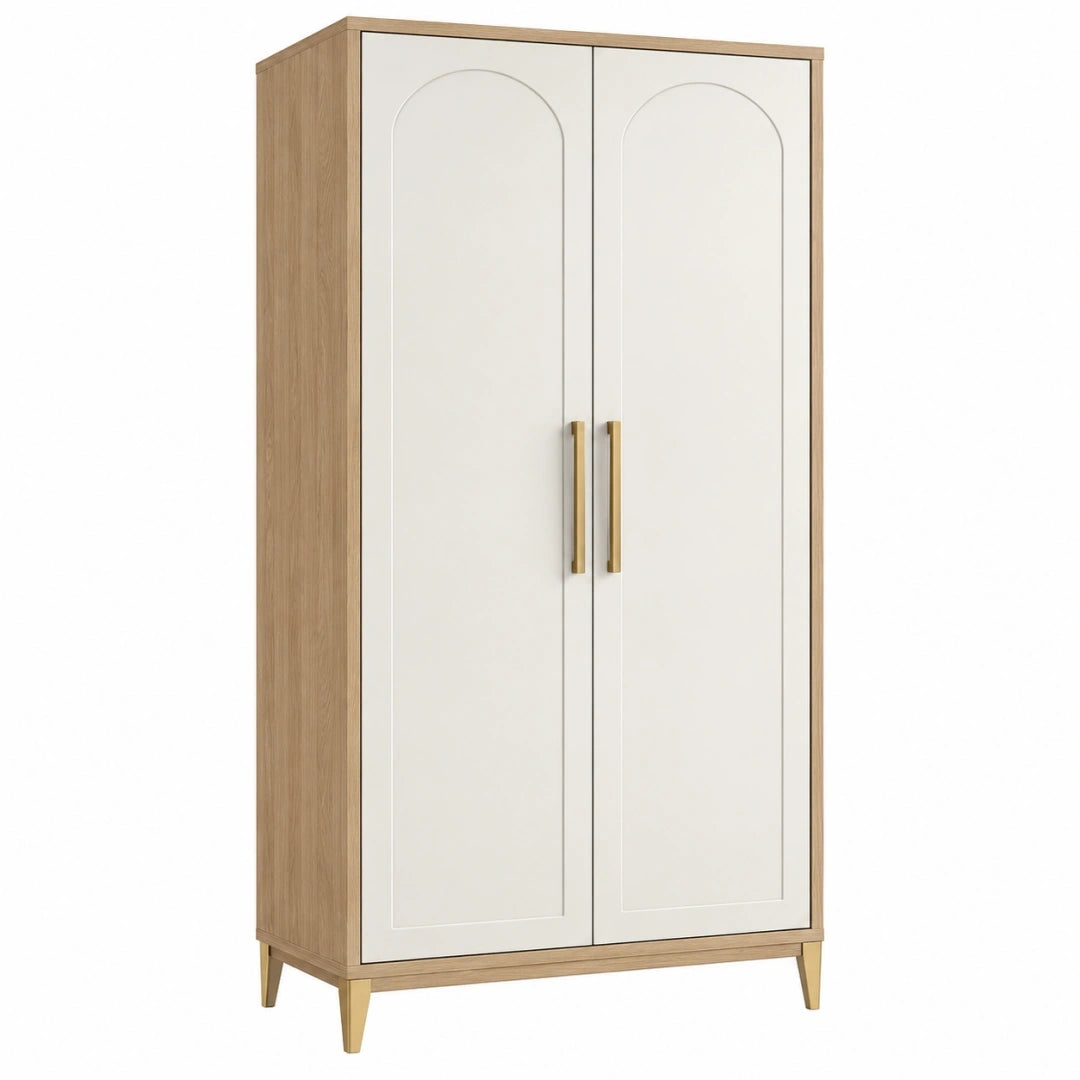 Armario 100 x 55 x 200 cm de madera beige y blanco - almacenamiento de estilo moderno