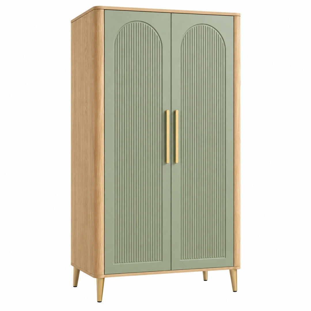 Armario 100 x 55 x 190 cm de madera verde salvia con puertas - Estilo retro