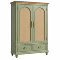 Armario 100 x 50 x 180 cm de madera verde salvia y ratán - almacenaje de estilo clásico