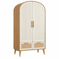 Armario 100 x 50 x 190 cm de madera beige y natural con puertas y cajones de estilo retro