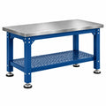 Banco de trabajo 120 x 60 x 85 cm de acero inoxidable azul - estante perforado con patas niveladoras
