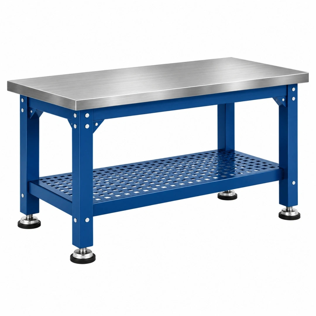 Banco de trabajo 120 x 60 x 85 cm de acero inoxidable azul - estante perforado con patas niveladoras