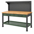 Banco de trabajo 120 x 60 x 150 cm de acero y madera negro verde con panel perforado y cajones